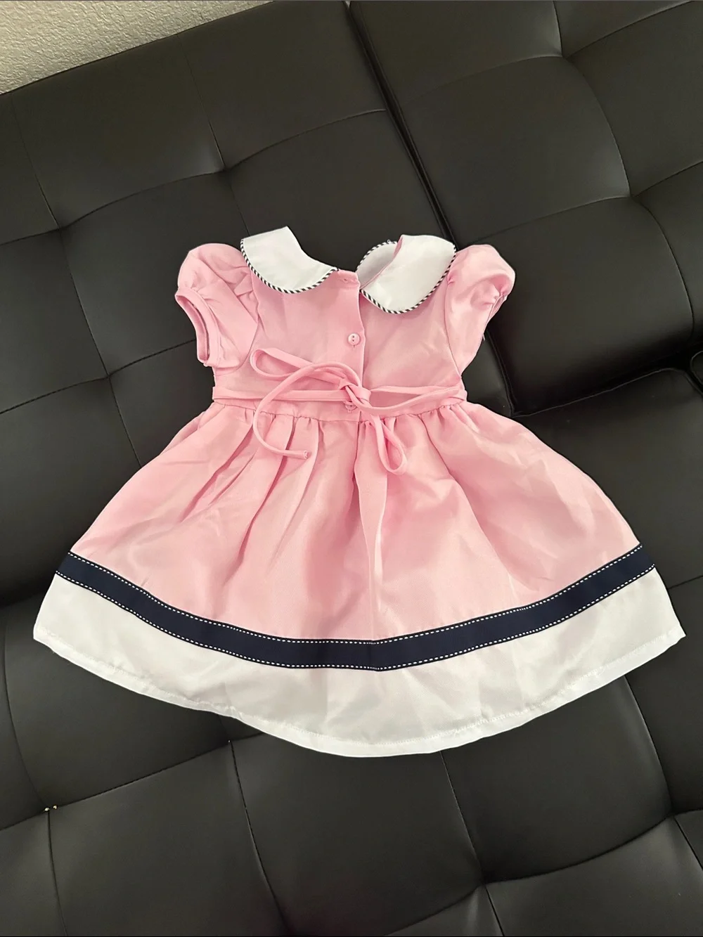 Rare Editions Pink Dress with White Collar and Navy Trim